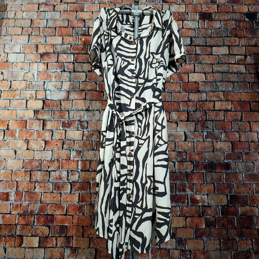 🦓Retro Style, Puff-Sleeve, Linen Dress w/ Pockets